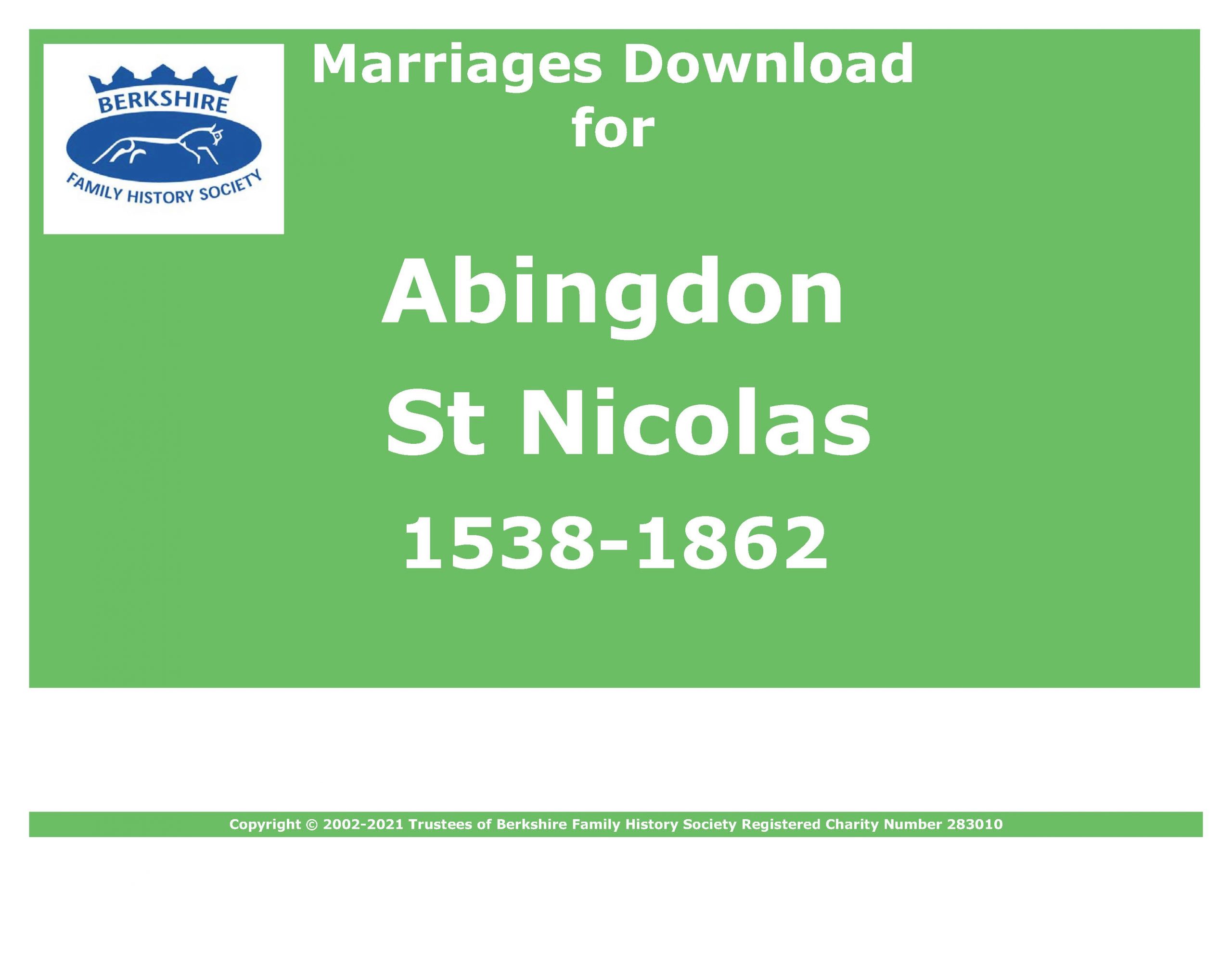 Abingdon St Nicholas Marriages 1538-1862 (Download) D1003